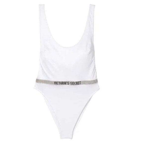New! Victoria's Secret Very Sexy White Shine Strap Belted Swimsuit 3850 - Picture 1 of 8